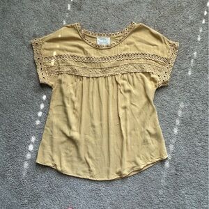 Knox Rose Lace-Trimmed Golden Mustard  Colored Blouse